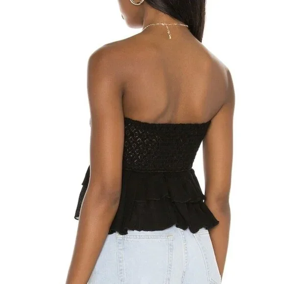 New Free People Adella Lace Tiered Corset Tube Top in Black Size XS - Picture 3 of 13